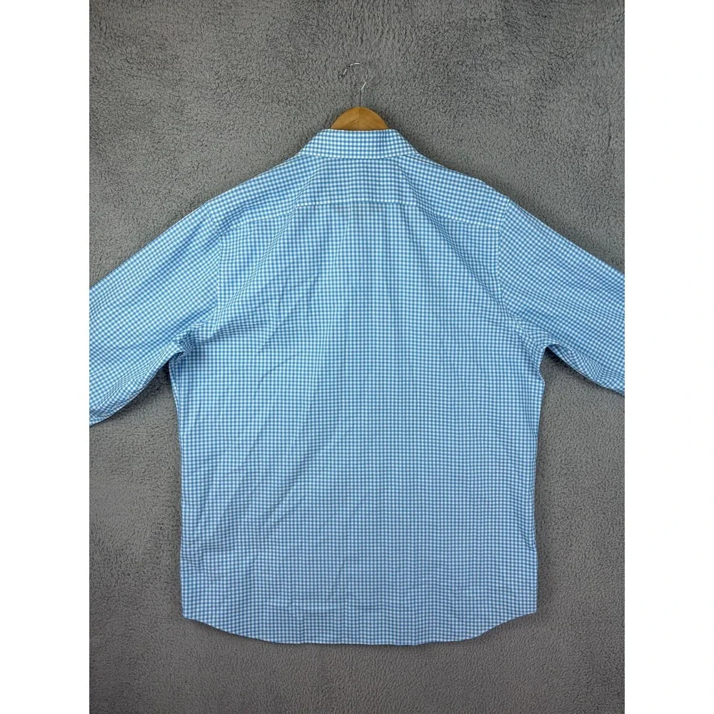 Banana Republic Dress Shirt Mens XL 17-17.5 Blue Gingham Non Iron Camden Fit Men